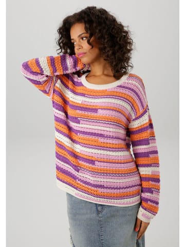 Aniston Pullover in Lila/ Orange/ Weiß