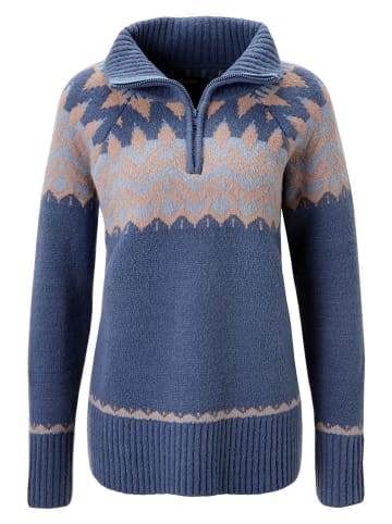 Aniston Pullover in Blau/ Beige