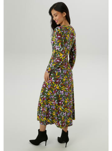 Aniston Jurk donkergroen/geel