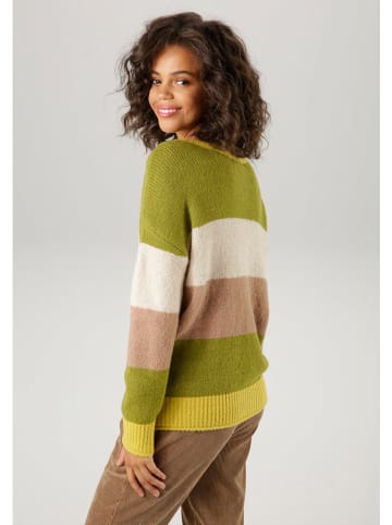 Aniston Pullover in Grün/ Beige