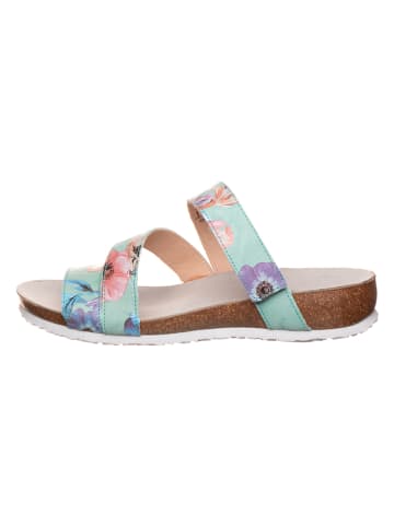 Think! Leder-Pantoletten in Hellblau/ Bunt