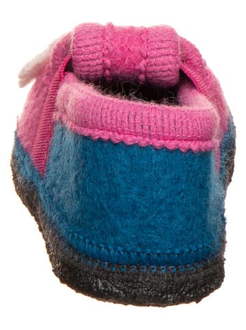 lamino Hausschuhe "Blume" in Dunkelblau/ Pink
