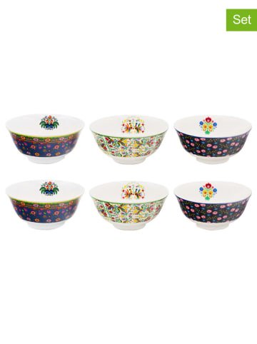 Ard'time 6-delige set: kommen "Muchacha" wit/meerkleurig - Ø 15,7 cm