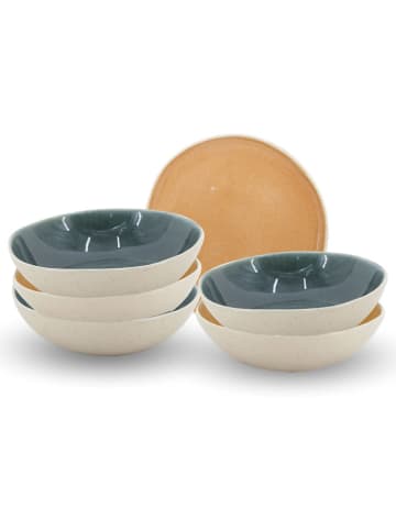 Ard'time 6er-Set: Suppenteller "Coralia" in Beige/ Orange/ Grün - Ø 18,5 cm