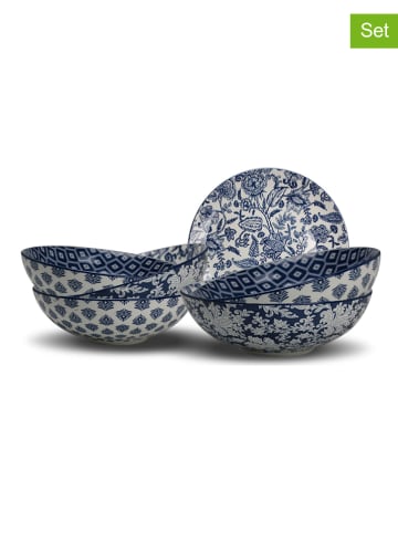 Ard'time 6er-Set: Suppenteller "Majorelle" in Weiß/ Blau - Ø 21 cm