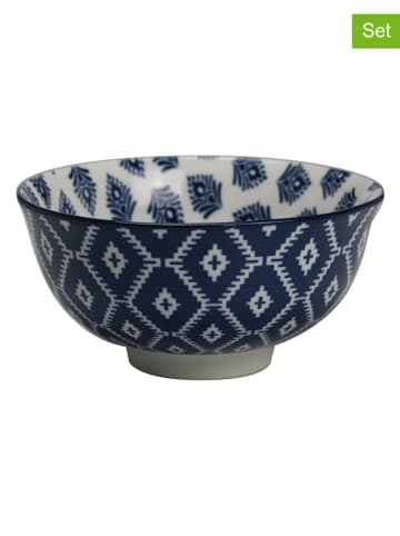 Ard'time 6-delige set: kommen "Majorelle" wit/blauw - (H)6 x Ø 11 cm