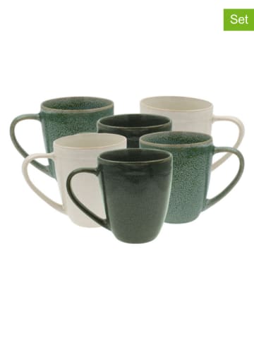 Ard'time 6-delige set: koffiekoppen "Mila" groen/wit/donkerblauw - (H)10 x Ø 8 cm