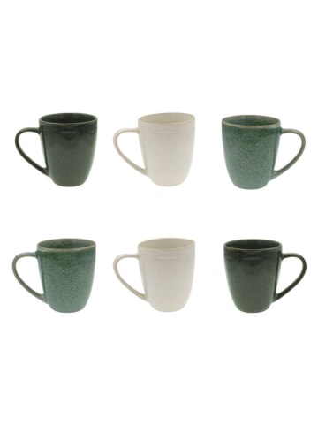 Ard'time 6-delige set: koffiekoppen "Mila" groen/wit/donkerblauw - (H)10 x Ø 8 cm