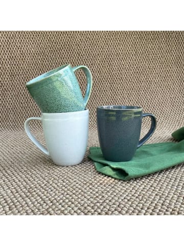 Ard'time 6-delige set: koffiekoppen "Mila" groen/wit/donkerblauw - (H)10 x Ø 8 cm