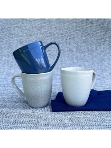 Ard'time 6er-Set: Kaffeetassen "Oia" in Grau/ Creme/ Blau - (H)10 x  Ø 8 cm