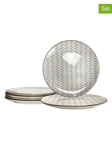 Ard'time 6er-Set: Dessertteller "Slow" in Weiß/ Grau - Ø 21 cm