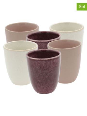 Ard'time 6-delige set: koffiebekers "Terra" crème/paars/lichtroze - (H)8,5 x Ø 7 cm