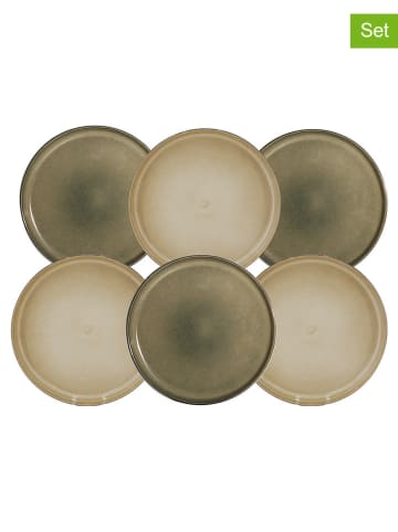 Ard'time 6er-Set: Speiseteller "Terralha" in Beige/ Grün - Ø 26,7 cm