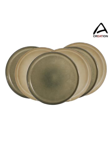 Ard'time 6er-Set: Speiseteller "Terralha" in Beige/ Grün - Ø 26,7 cm
