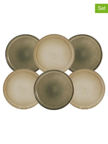 Ard'time 6er-Set: Dessertteller "Terralha" in Beige/ Grün - Ø 19,8 cm