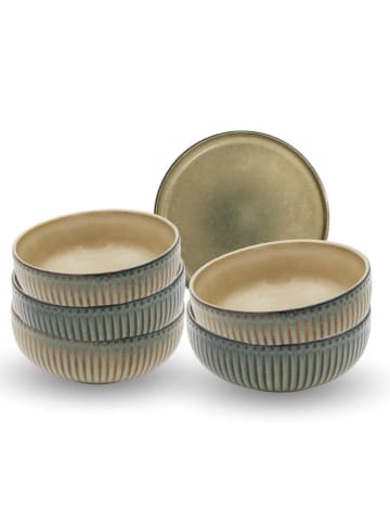 Ard'time Miski (6 szt.) "Terralha" w kolorze beżowo-zielonym - Ø 15,3 cm
