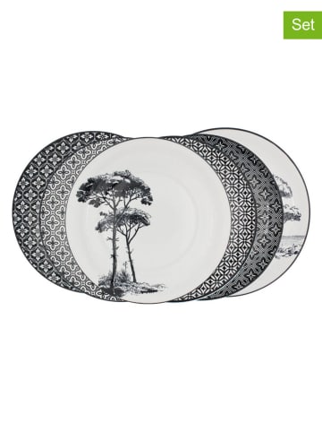 Ard'time 6er-Set: Speiseteller "Villa Les Pins" in Schwarz/ Weiß - Ø 27 cm