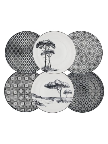 Ard'time 6er-Set: Speiseteller "Villa Les Pins" in Schwarz/ Weiß - Ø 27 cm