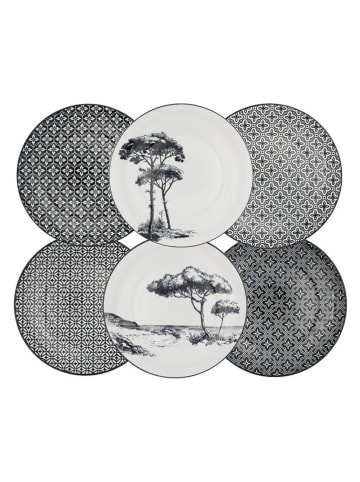 Ard'time 6-delige set: ontbijtborden "Villa Les Pins" zwart/wit - Ø 20,5 cm