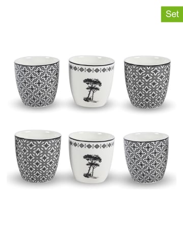 Ard'time 6er-Set: Becher "Villa Les Pins" in Weiß/ Schwarz - 200 ml