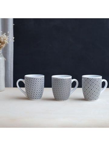 Ard'time 6-delige set: koffiekoppen "Villa Les Pins" zwart/wit - (H)10 x Ø 8,5 cm