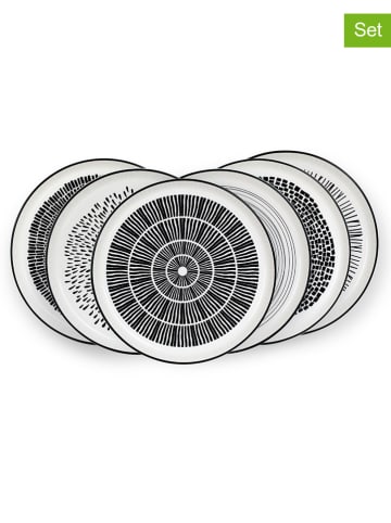 Ard'time 6-delige set: dinerborden "Yucatan" wit/zwart - Ø 26,5 cm