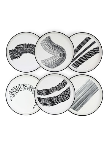 Ard'time 6er-Set: Dessertteller "Yucatan" in Weiß/ Schwarz - Ø 20 cm