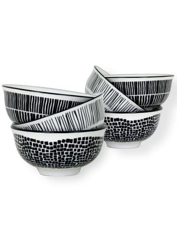 Ard'time 6er-Set: Schalen "Yucatan" in Weiß/ Schwarz - Ø 11 cm