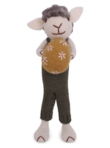 Gry & Sif Decofiguur ''Sheep'' grijs/groen/crème - (L)27 cm