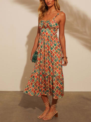 Milan Kiss Jurk beige/groen/oranje