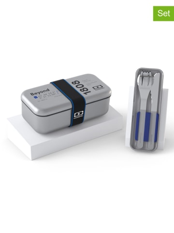 Monbento 5-delige lunchset "Beyond" zilverkleurig/zwart/blauw