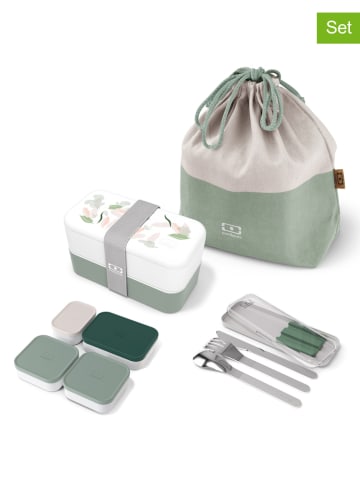 Monbento 10-delige lunchset "Leaves" wit/groen