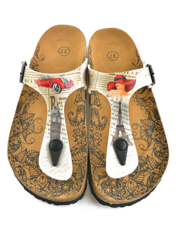 Calceo Zehentrenner in Beige/ Bunt