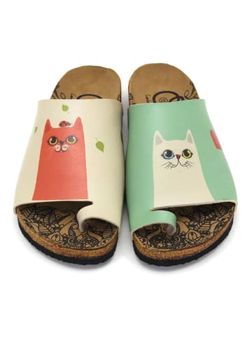 Calceo Teenslippers crème/groen/oranje