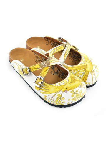 Calceo Clogs in Gelb/ Weiß