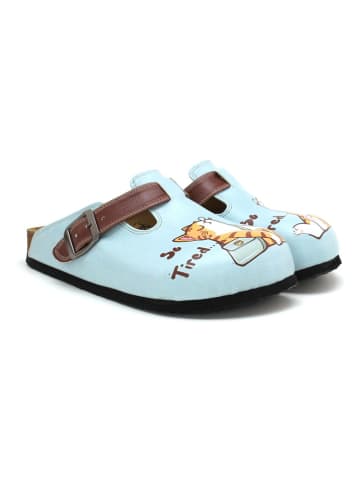 Calceo Clogs in Hellblau/ Braun