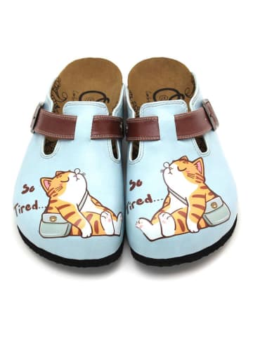 Calceo Clogs in Hellblau/ Braun