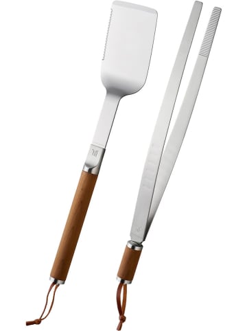 Fiskars 2tlg. Set: Grillzubehör ''Norden'' in Silber/ Braun - (L)44,1 cm