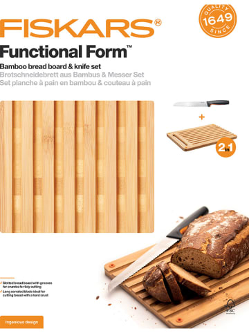 Fiskars 2-delige set: snijplank & mes "Functional Form" lichtbruin/zwart