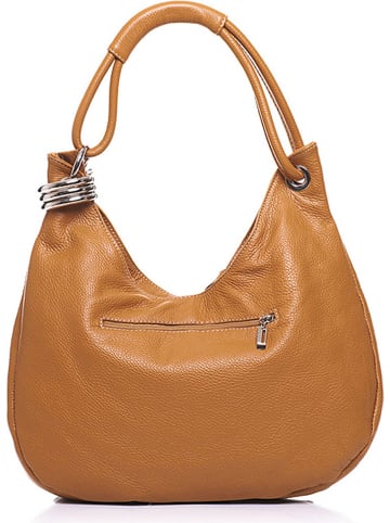 Anna Morellini Leder-Schultertasche "Alba" in Hellbraun - (B)38 x (H)34 x (T)10 cm