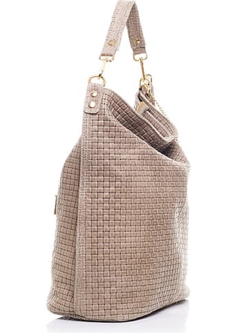 Anna Morellini Leder-Shopper "Caroline" in Taupe - (B)42 x (H)38 x (T)17 cm