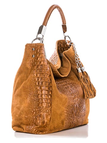 Anna Morellini Leren schoudertas "Alessandra" camel - (B)38 x (H)36 x (D)14 cm