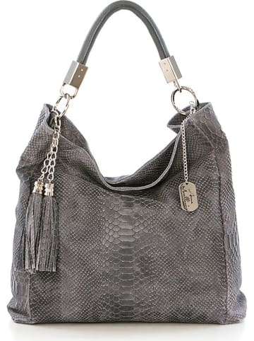 Anna Morellini Leder-Schultertasche "Alessandra" in Grau - (B)38 x (H)36 x (T)14 cm