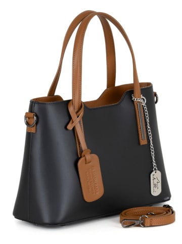 Anna Morellini Leder-Henkeltasche "Dalila" in Schwarz - (B)28 x (H)22 x (T)8 cm