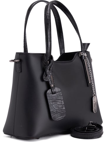 Anna Morellini Leder-Henkeltasche "Corinna" in Schwarz - (B)28 x (H)22 x (T)8 cm