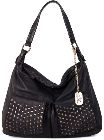 Anna Morellini Leder-Schultertasche "Camilla" in Schwarz - (B)36 x (H)29 x (T)10 cm
