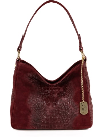 Anna Morellini Leder-Schultertasche "Linda" in Bordeaux - (B)29 x (H)24 x (T)8 cm