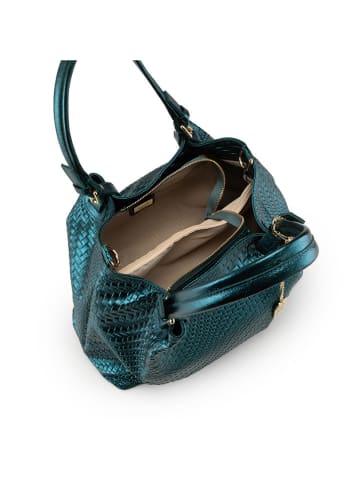 Anna Morellini Leren handtas "Eloisa" turquoise - (B)38 x (H)28 x (D)16 cm