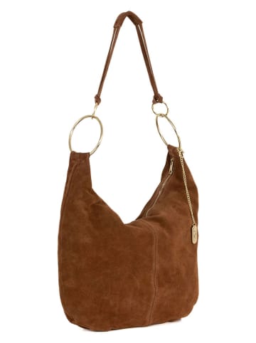 Anna Morellini Leder-Schultertasche "Damiana" in Cognac - (B)38 x (H)36 x (T)9 cm