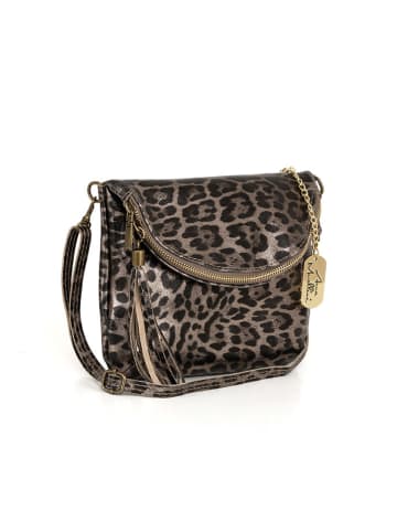 Anna Morellini Skórzana torebka "Malvina" w kolorze czarno-szarobrązowym - 22 x 18 x 2 cm